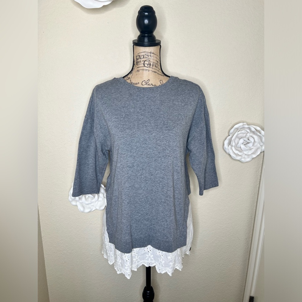 NTM: Matilda Jane Gray & White Eyelet Layered In The Clouds Tunic Top Sz M